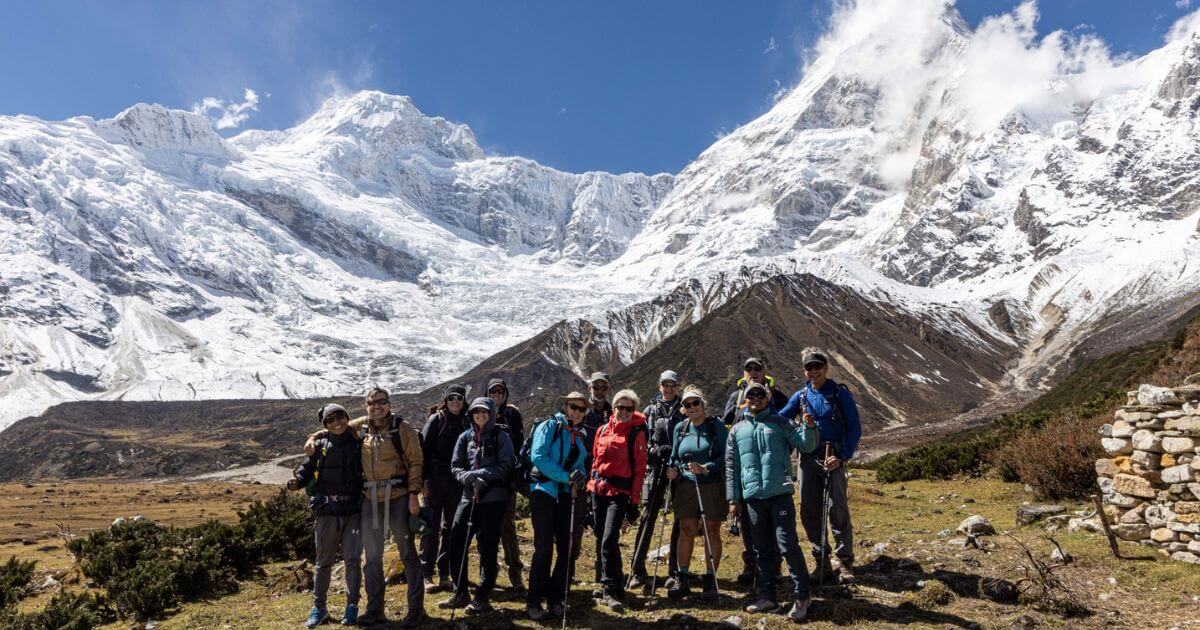Group of trekkers in the himalayas.
